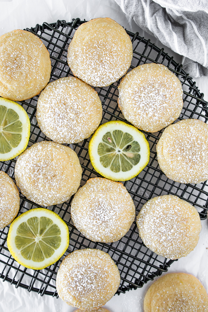 Lemon cookies on a wire rack