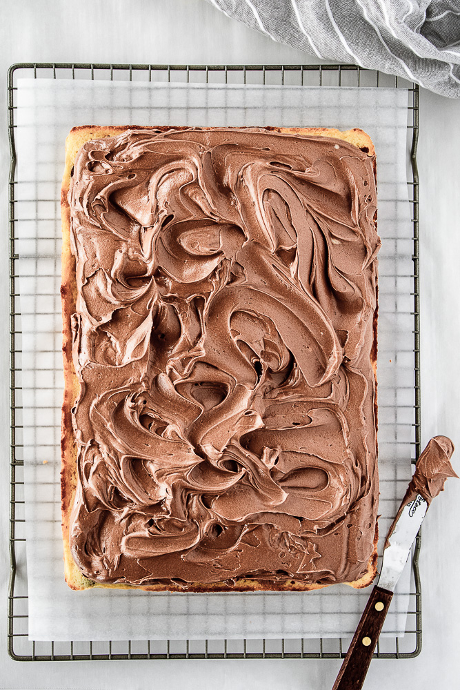 Birthday marble sheet cake with chocolate frosting
