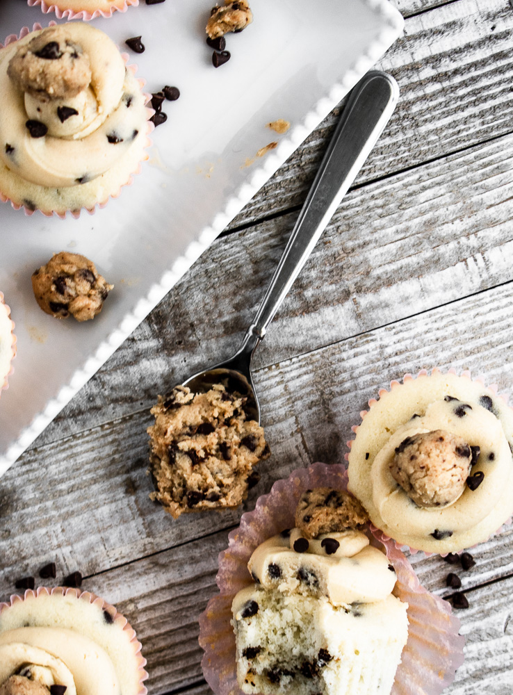 Chocolate chip cupcakes with edible cookie dough frosting