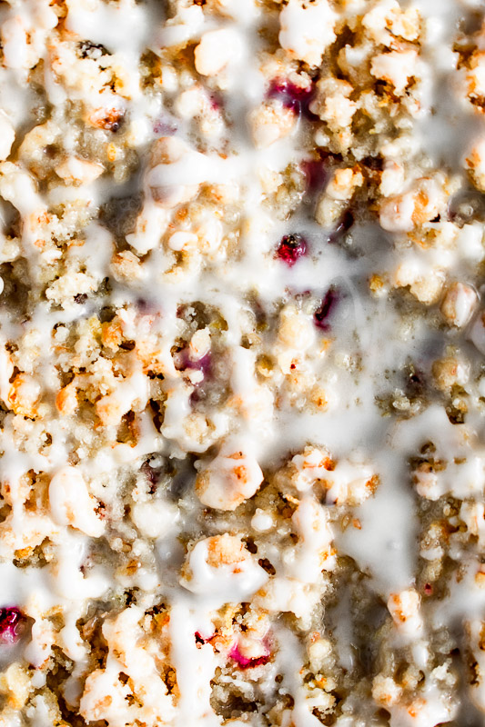 Walnut streusel on a cranberry citrus coffee cake