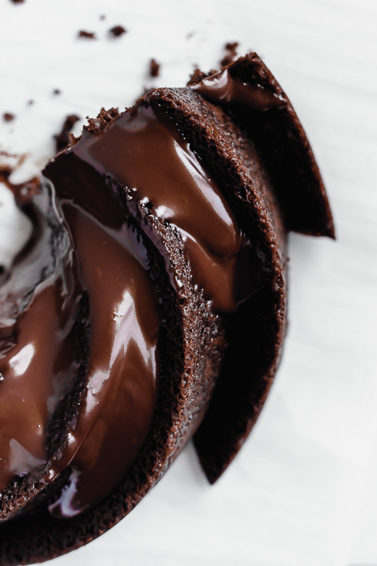 Half of a dark chocolate chip bundt cake