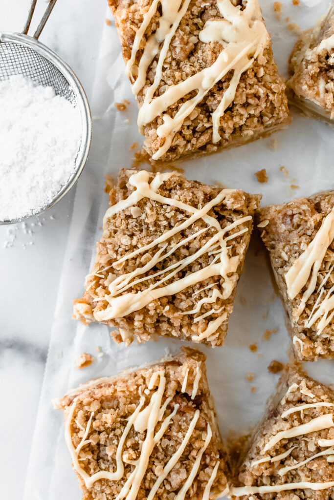 Easy apple pie bars covered in vanilla maple glaze