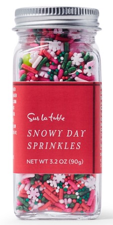 Snowy Day Sprinkles, with pink, green, white, and red Christmas sprinkles